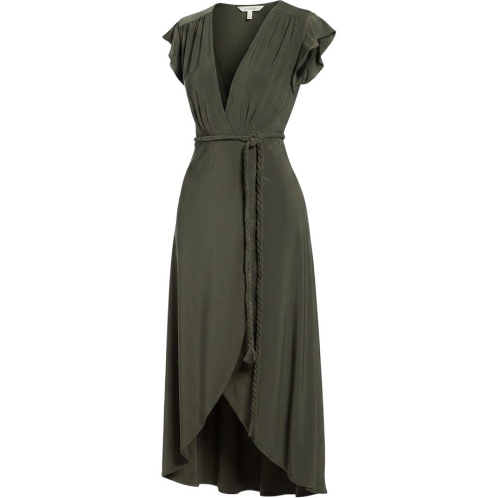 Olive Green Jersey Wrap Maxi Dress High Low Tassel Belt Boho MISA Irina S NWT